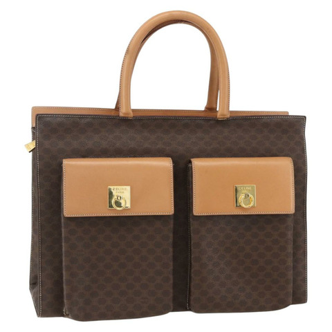 CELINE Macadam帆布托特包 PVC皮革 棕色 金色 正品 ka860
