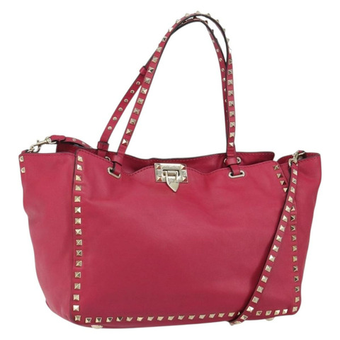 VALENTINO 鉚釘手提包 皮革 兩用 粉金配色 正品 BA9403