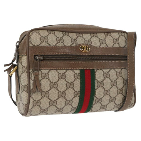 GUCCI GG Supreme Web Sherry Line 手提包 PVC 米色 金色 98 02 004 正品 SW1946