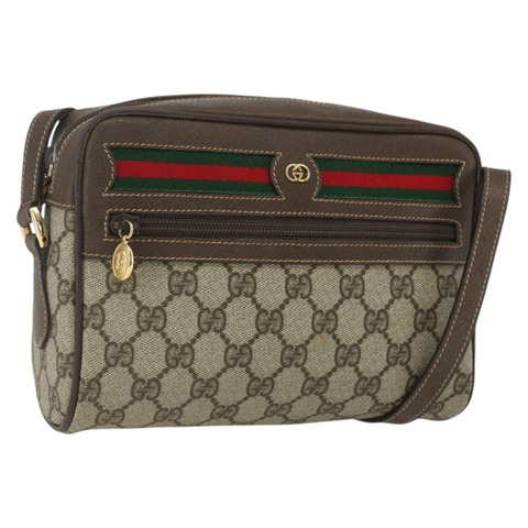 GUCCI GG Supreme Web Sherry Line 手提包 PVC 米色 金色 001 56 6655 正品 SW1871