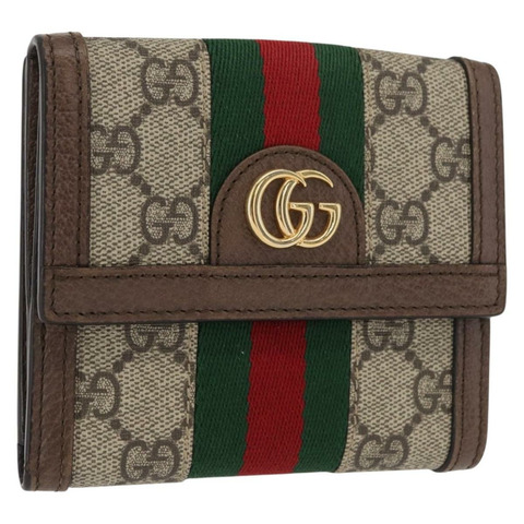 GUCCI GG Supreme Web Sherry Line 錢包 PVC 米色 紅色 523173 正品 ki6372V