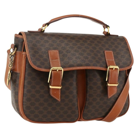 CELINE Macadam帆布手提包 PVC皮革 2way Brown Gold Auth ep12949V
