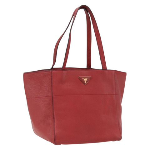 PRADA 手提包 皮革 紅色 金色 Auth mr2039