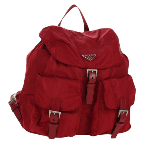 PRADA 背包 尼龍 紅色 銀色 Auth mr2001V
