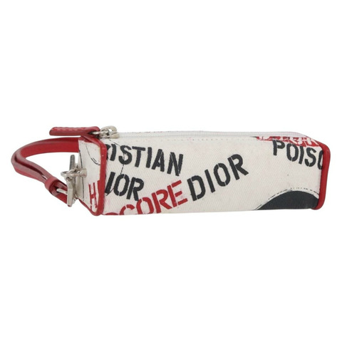 Christian Dior Hardcore 帆佈白色銀色頸包 Auth LNZ139V