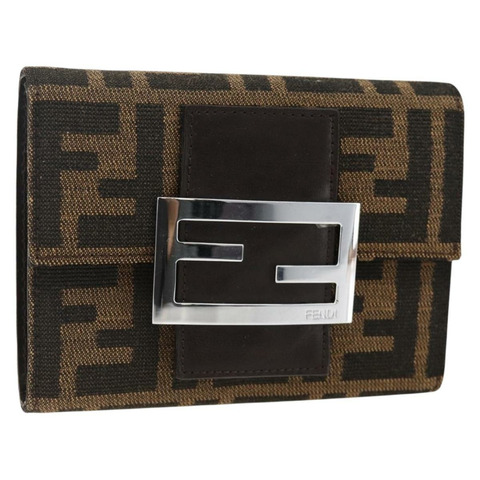 FENDI Zucca 帆布皮夾黑棕色正品 ki6616V