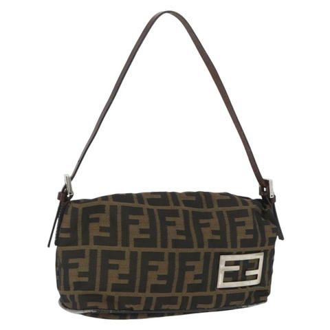FENDI Zucca帆布單肩包 棕色/黑色 正品 YKZ748