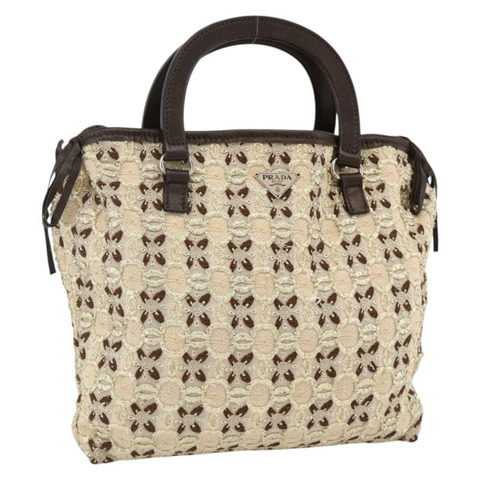 PRADA 手袋 棉質 米色 銀色 BN0701 正品 SW2266A