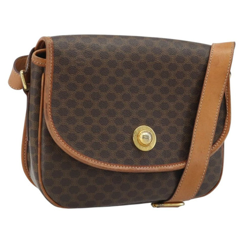 CELINE Macadam帆布星形球肩背包 PVC皮革 棕色 金色 正品 BAZ619A