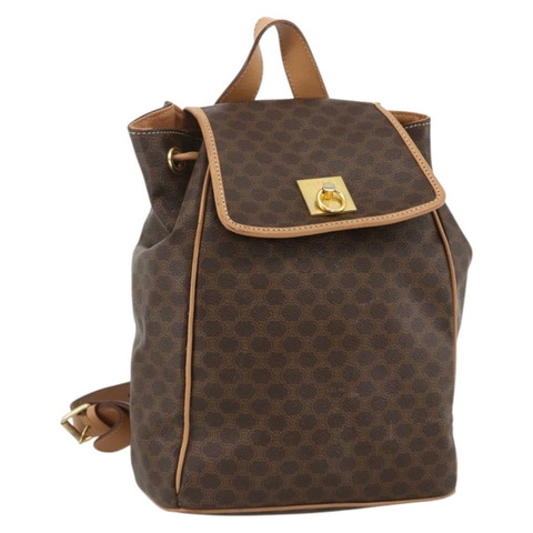 CELINE Macadam帆布肩背包 PVC皮革 棕色 金色 正品 BAZ796A