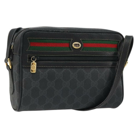 GUCCI GG Supreme Web Sherry Line 手提包 PVC 黑色金色 119 02 087 正品 YKZ950