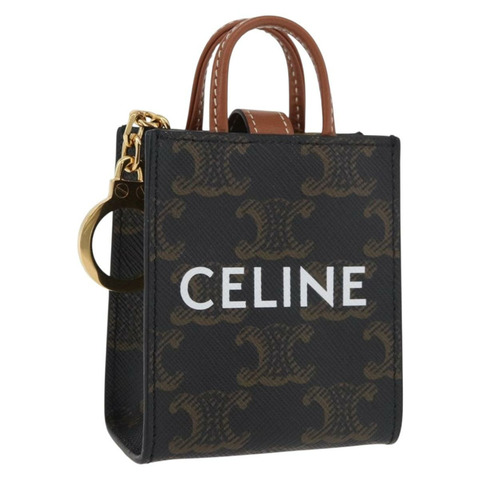 CELINE Triomphe 帆布 Micro Vertical Cabas Charm PVC 棕色金色正品 YKZ1019M