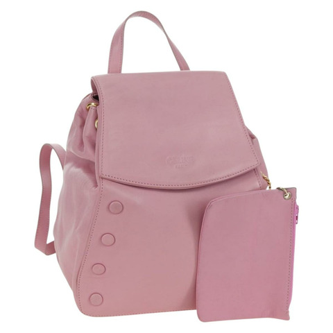 CELINE 皮革雙肩包 粉紅色金色 Auth bs34989V