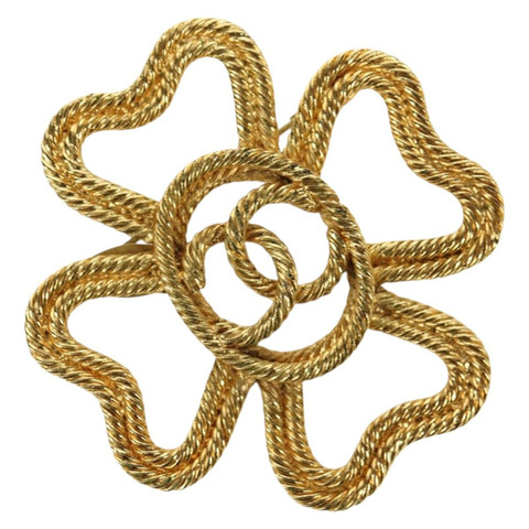 香奈兒 (CHANEL) 金屬金色雙C胸針 Auth bs35091M