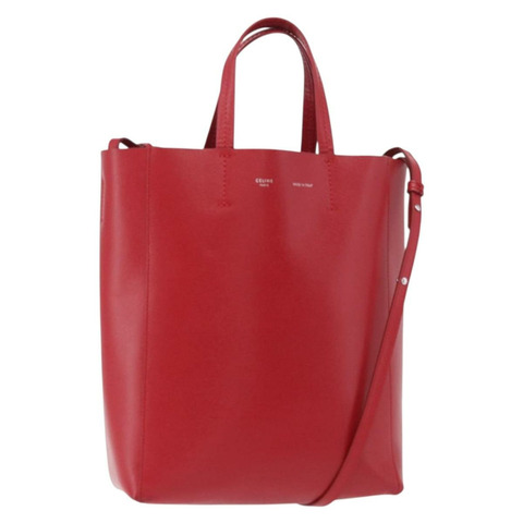 CELINE 直式 Cabas 手提包 皮革 2way 紅色 銀色 Auth hk3730A