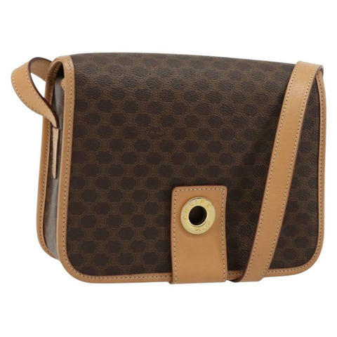 CELINE Macadam帆布肩背包 PVC皮革 棕色 金色 正品 ki6633A