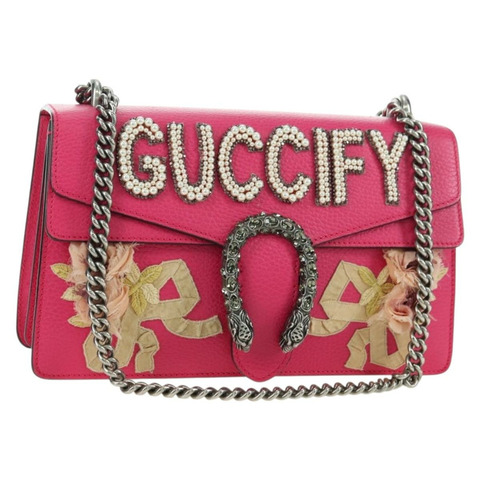 GUCCI 鏈條 Dionysus 小號單肩包 皮革 粉紅色 銀色 400249 Auth mr2426V