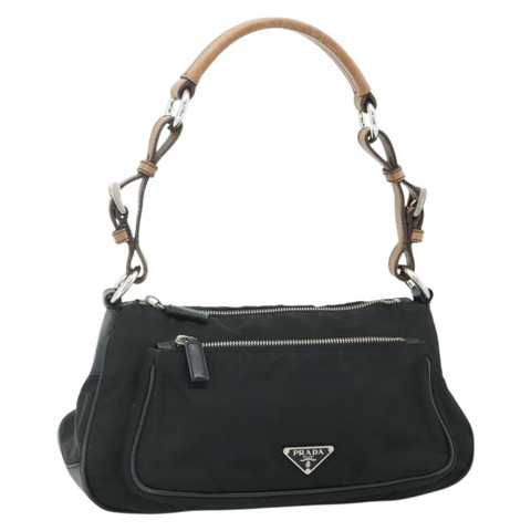 PRADA 單肩包 尼龍皮革 黑色 銀色 正品 mr2443A