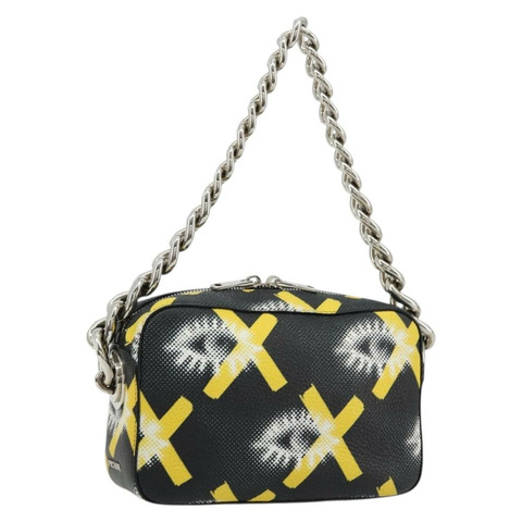 PRADA 鏈條單肩包 皮革 黑色 黃色 正品 ka4328M