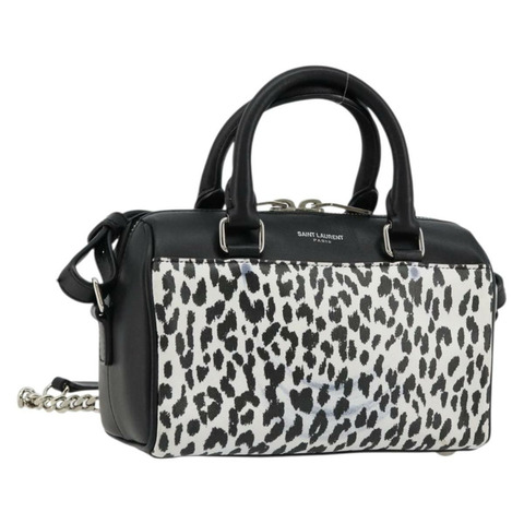 SAINT LAURENT Duffle Toy 手提包 皮革 2way 黑色 銀色 Auth bs35119