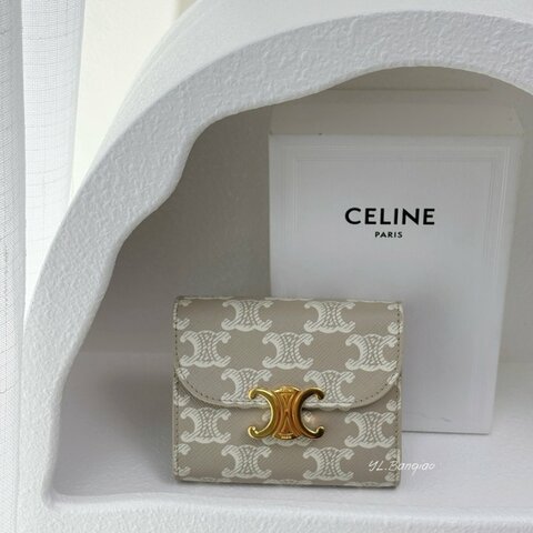 S5629-CELINE Triomphe灰白色三折短夾