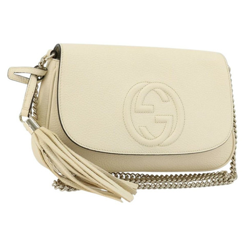 GUCCI Soho鏈條單肩包 皮革 奧特萊斯 白色 金色 536224 正品 ka4403A