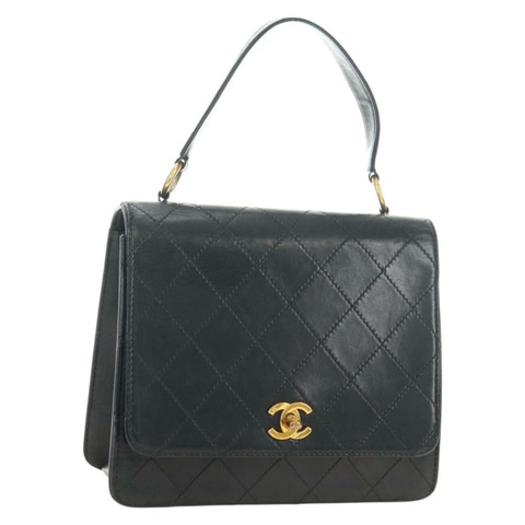 香奈兒 (CHANEL) Matelasse 手提包，黑色皮革，金色雙C標誌，正品 yk20389SAV