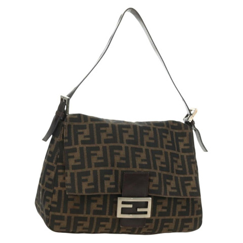 FENDI Zucca帆布Mamma Baguette單肩包 黑色棕色 正品 yk20359SAV