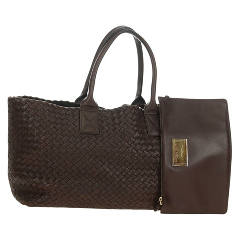BOTTEGA VENETA INTRECCIATO Cabas MM 手提包，棕色皮革，貨號 115664，正品 yk20402SAV