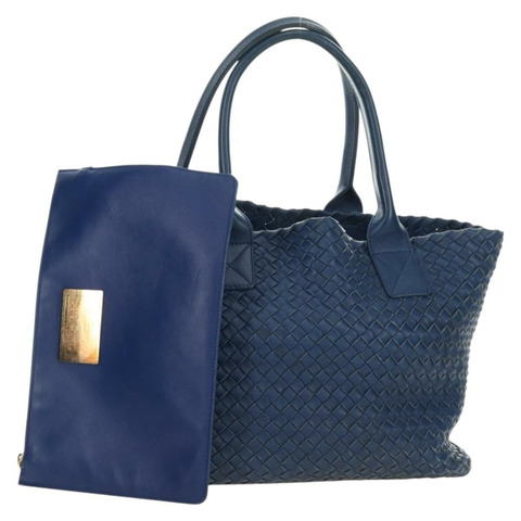 BOTTEGA VENETA INTRECCIATO Cabas 小號手提包皮革藍色 141498 正品 yk20363SAV