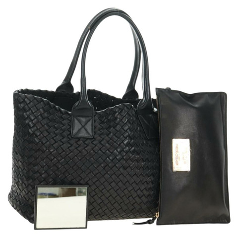 BOTTEGA VENETA INTRECCIATO Cabas PM 手袋，黑色皮革，貨號 141498，正品 yk20364SAV