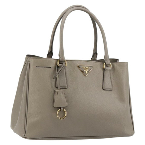 PRADA Galleria 手提包 Safiano 皮革 灰色 金色 正品 yk20395A