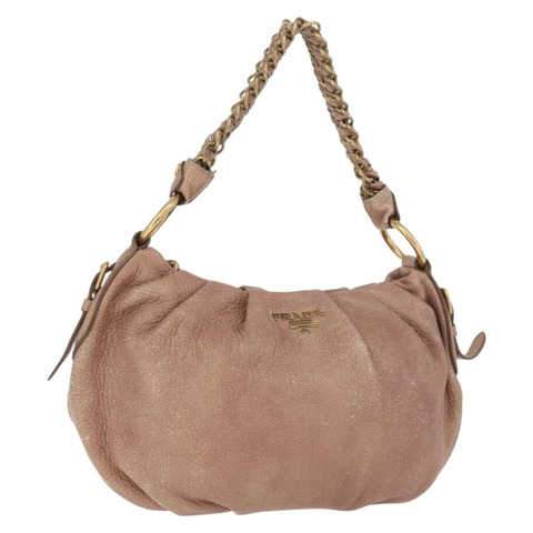 PRADA 鏈條單肩包 皮革 粉紅色 金飾 正品 yk20410A