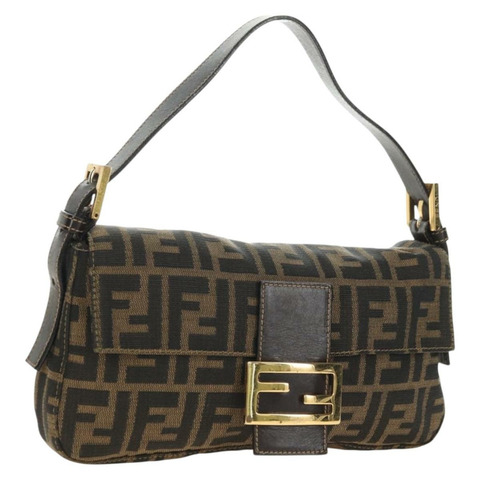 FENDI Zucca帆布Mamma Baguette單肩包 黑色棕色 正品 yk20469SM