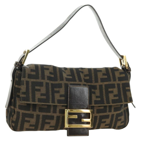 FENDI Zucca帆布Mamma Baguette單肩包 黑色棕色 正品 yk20463SM