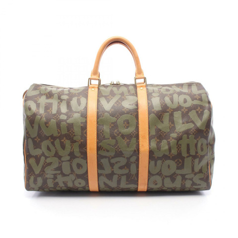 路易威登 Keepall 50 旅行手提包 M92196 Monogram Graffiti 皮革 卡其色