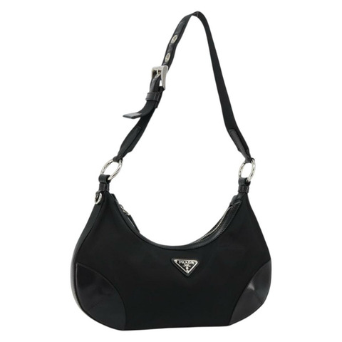 PRADA 單肩包 尼龍 黑色 銀色 正品 yk20451SAM
