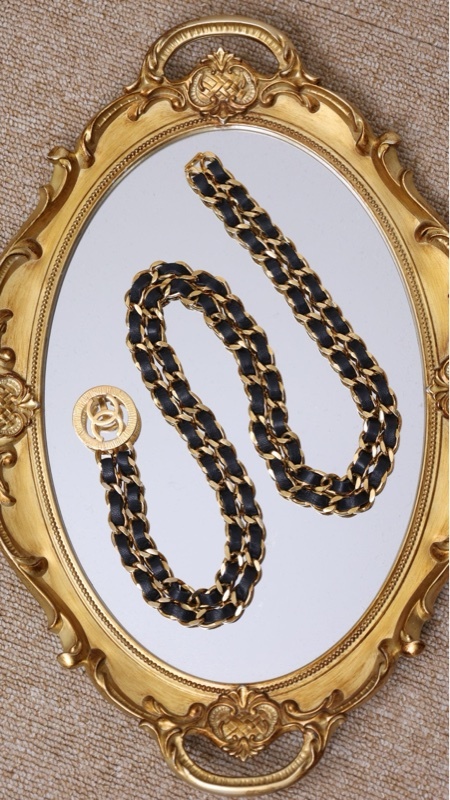 Chanel黑金双层皮穿链腰链