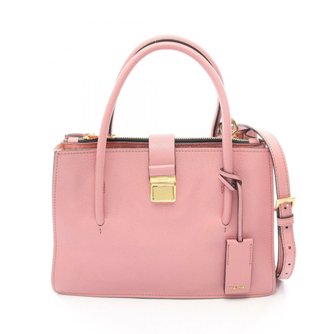 Miu Miu MADRAS 2WAY 手提包，粉紅色皮革，二手女款
