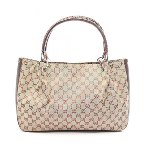 GUCCI GG帆布托特單肩包 115015 皮革 米色 棕色 二手 女士