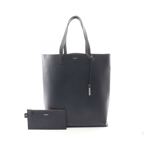SAINT LAURENT PARIS 購物水桶手提包，海軍藍皮革，二手，男女通用