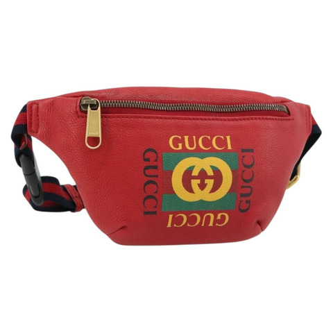 GUCCI Sherry Line 腰包 皮革 紅色 海軍藍 527792 正品 ka4692A