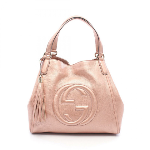 GUCCI Soho Cellarius 互扣式 G 金屬手提包 282309 皮革 粉紅色 二手 女士