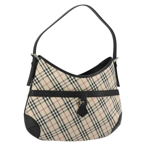 BURBERRY Nova 格紋單肩包帆布皮革米色銀色正品 ka4754V