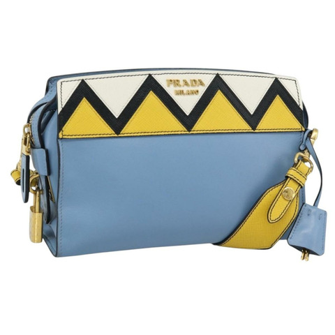 PRADA 淺藍色金色皮革肩背包 正品 ka4742M