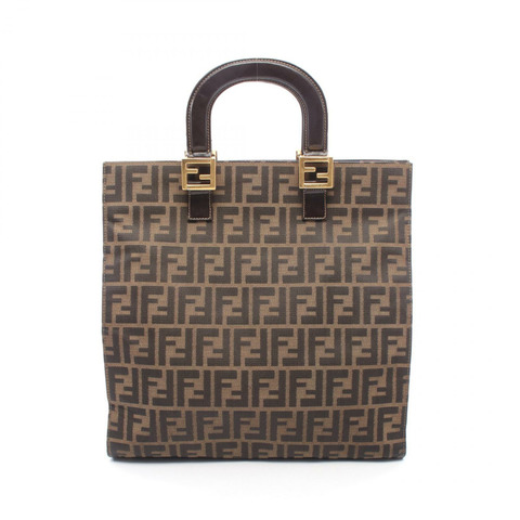 FENDI Zucca 手袋帆布皮革棕色二手女式