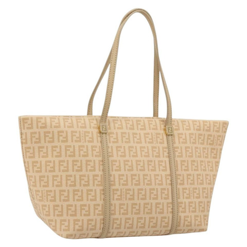 FENDI Zucchino帆布手提包 米色 金色 正品 ki6664M