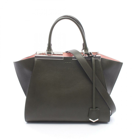 FENDI Trois Heors 2WAY 手提包，卡其粉紅皮革，二手女款