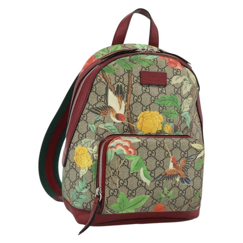 GUCCI GG Supreme Web Sherry Line Tian 雙肩包 PVC 米色 427042 Auth hk3788