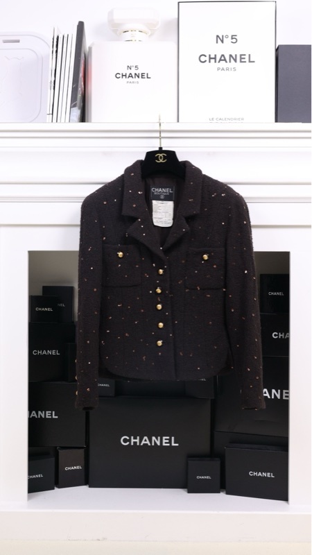 Chanel 93年棕色亮片两口袋外套